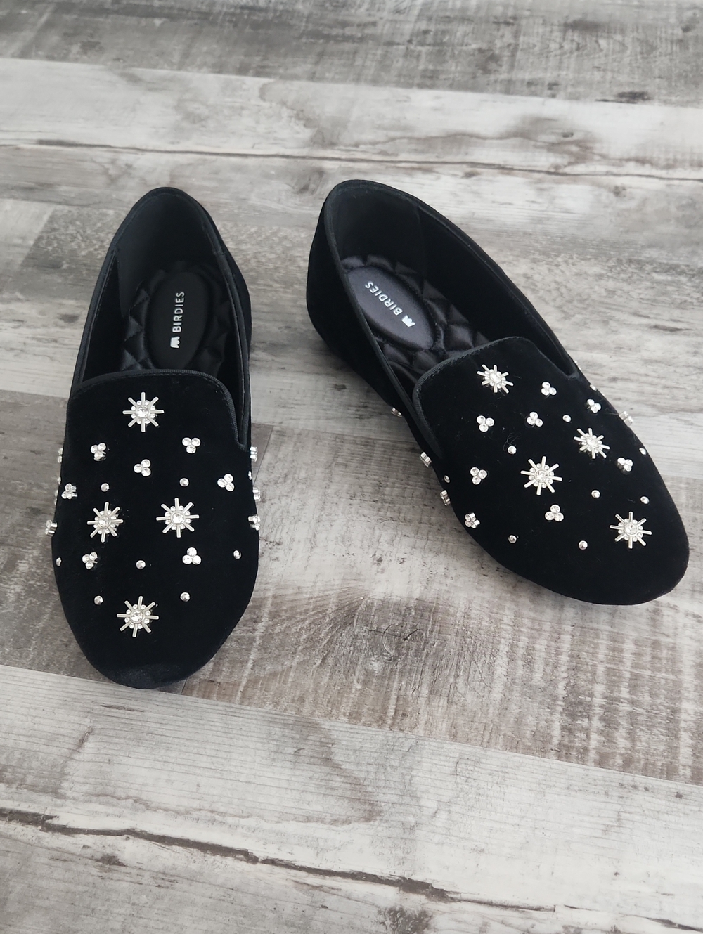 Birdies Black  Embellished Loafers